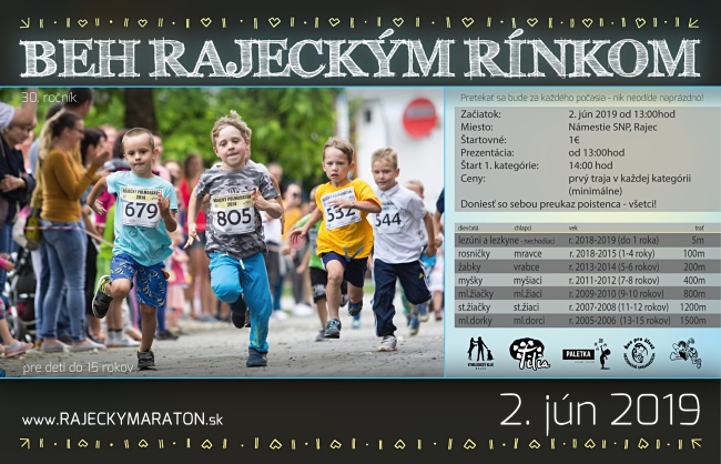  Maratón klub Rajec pozýva deti do 15 rokov na 30.ročník BEHU RAJECKÝM RÍNKOM - 2.6.2019 